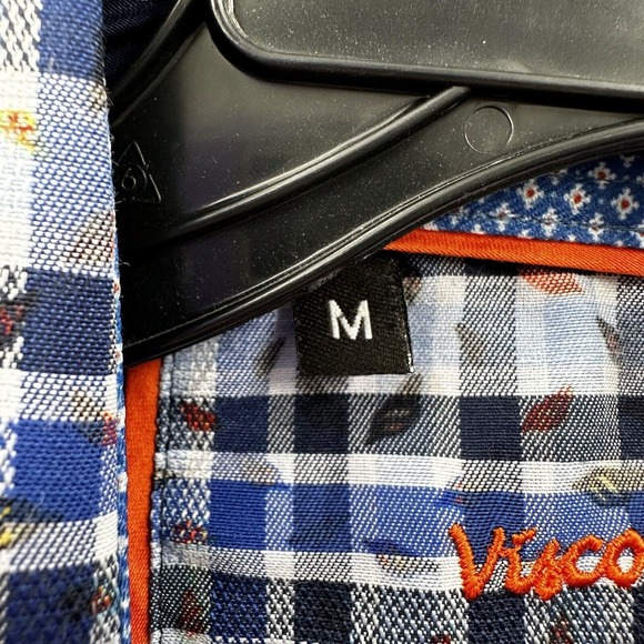 Luchiano Visconti Black Mens Shirt‎ MEDIUM Blue Plaid Geometric Button Up - Picture 12 of 15
